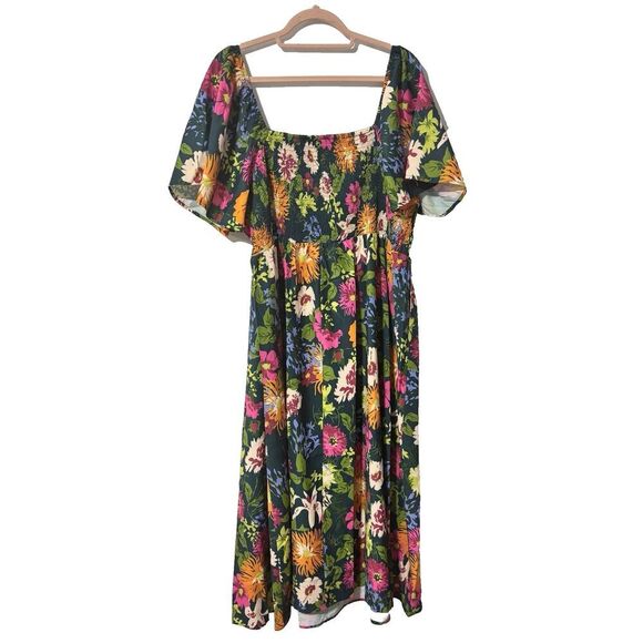 BLOOMCHIC Floral Dress Size US 22-24 UK 26-28 EU 52-54 EEUC Smocked Multicolor - Picture 3 of 8